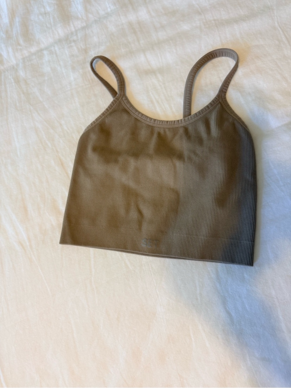SET ACTIVE Ribbed Cropped Tank Top in TAN